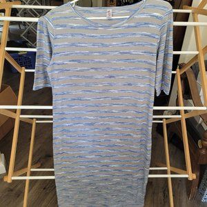 Lularoe Julia Light blue/White and Grey Striped